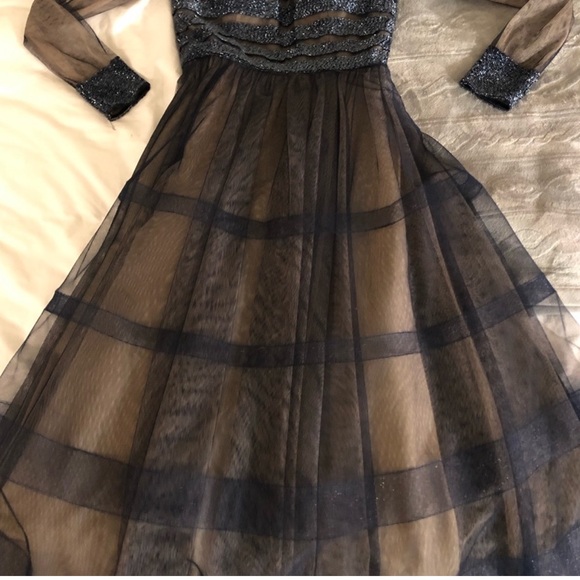 Basix Black Label Navy Beaded Gown - size 0 - Picture 3 of 9